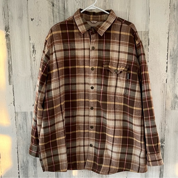 Woolrich Men’s Long Sleeve Snap Closure Shirt Jacket Size XL Plaid British Tan - Picture 1 of 10